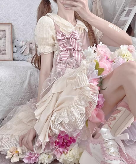 一只冲天兔 / 花パニエ 35cm丈 ④[LO26]