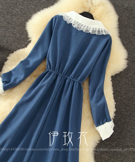 白別布 レースドールカラー コーデュロイ ロングワンピース  2XL [OP312]