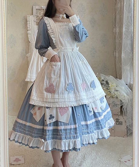 Beleganty Lolita / トランプ パッチ刺繍 アリス コットン ビッグスイング ドレス セット [LO617]