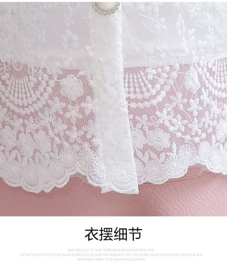 パールの縁取りのドールカラー 総レースのとても素敵な半袖ブラウス 2XL [BL173]