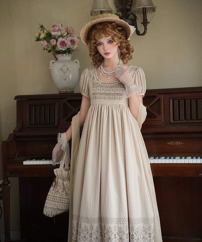 Miss Point / 落陽のヴェール エンパイアスタイルワンピース 日常刺繍