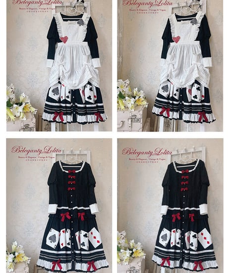 Beleganty Lolita / トランプ パッチ刺繍 アリス コットン ビッグスイング ドレス セット [LO617]
