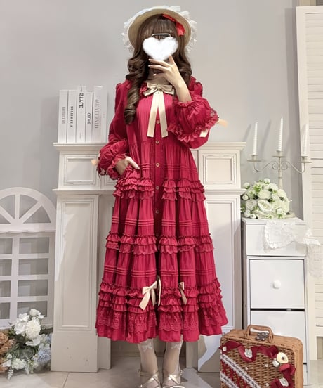 polyhymnia ターシャの庭 ニューイヤーレッド クラシック ロリィタ コットン長袖ロングワンピース [LO634]