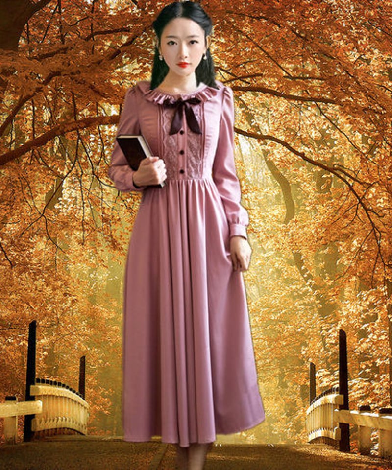 アンティーク ビンテージ フリル 70s USA 長袖 ワンピース ドレス 美品 ビンテージ アンティーク 70s レース 長袖 ワンピース ドレス 希少 美品