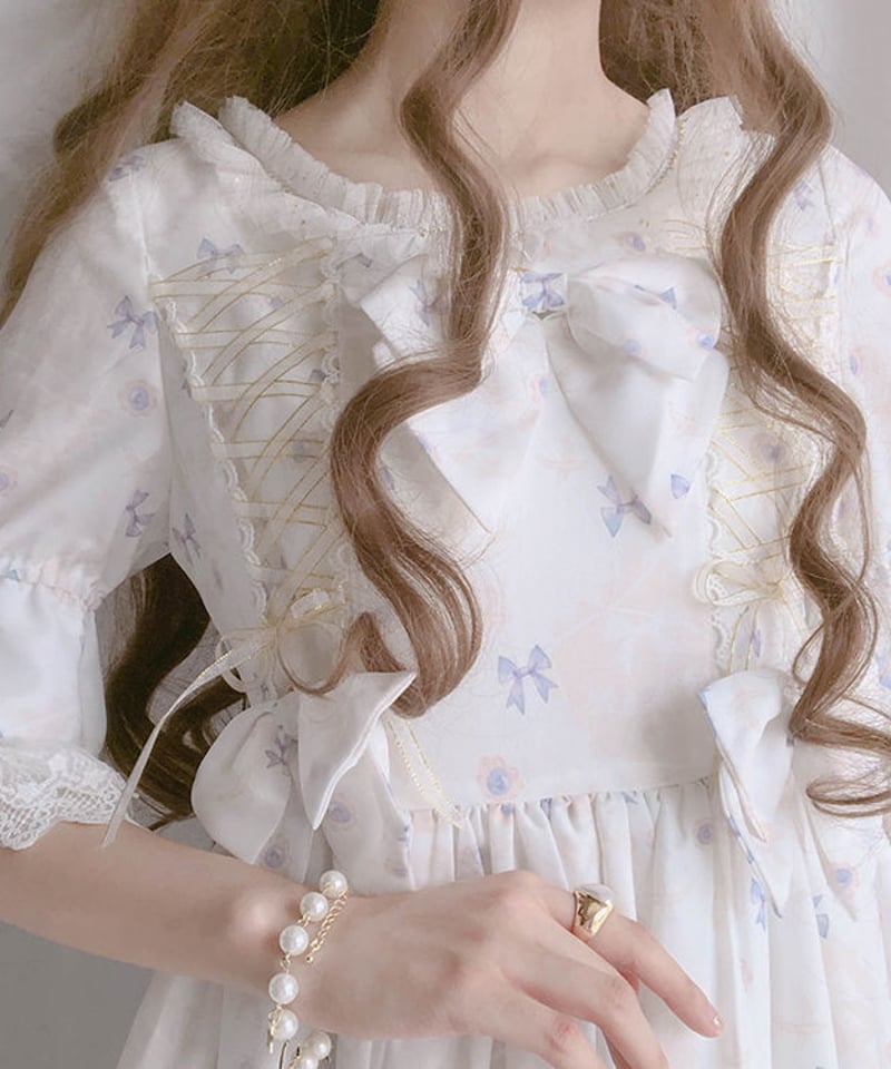 ロリータワンピース　ヘッドドレスセット サックスx白 ロリータワンピース ヘッドドレスセット サックスx白 BABY,THE