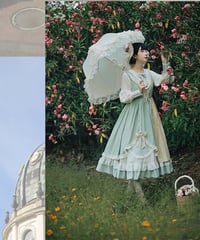 ライトグリーン チェック生地をアクセントにした 丸ヨークのかわいい クラシックロリィタドレス 鳴谷op L [LO146]