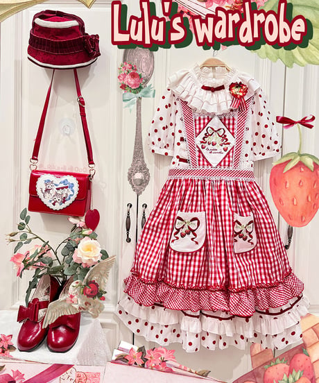 la poésie de camélia いちご 刺繍ロリィタ 刺繍エプロン [LO474]