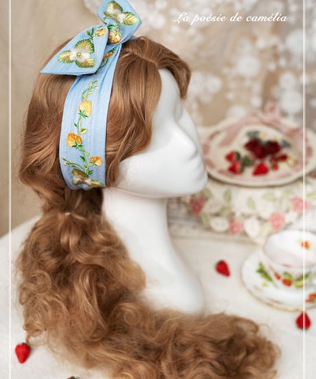la poésie de camélia いちご 刺繍ロリィタ 刺繍ベルト・三角巾・ヘアバンド[LO474]