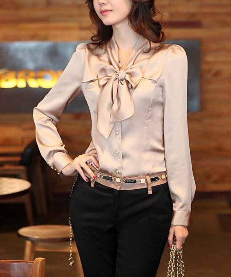 サテン ボウタイ 長袖 ブラウス XXL [BL58] | Roses on the Roof