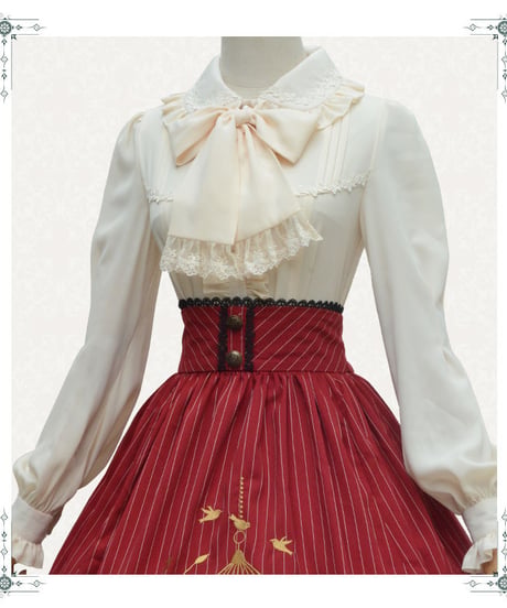 おおきなリボンタイつき フリルの長袖パフスリーブ ロリータ ブラウス XL [LO65]