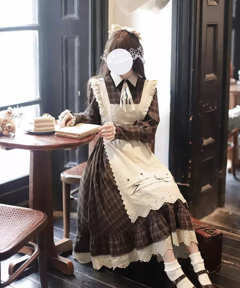 胡桃木JK / フレイヤ ブラウンのチェック柄の長袖レトロ