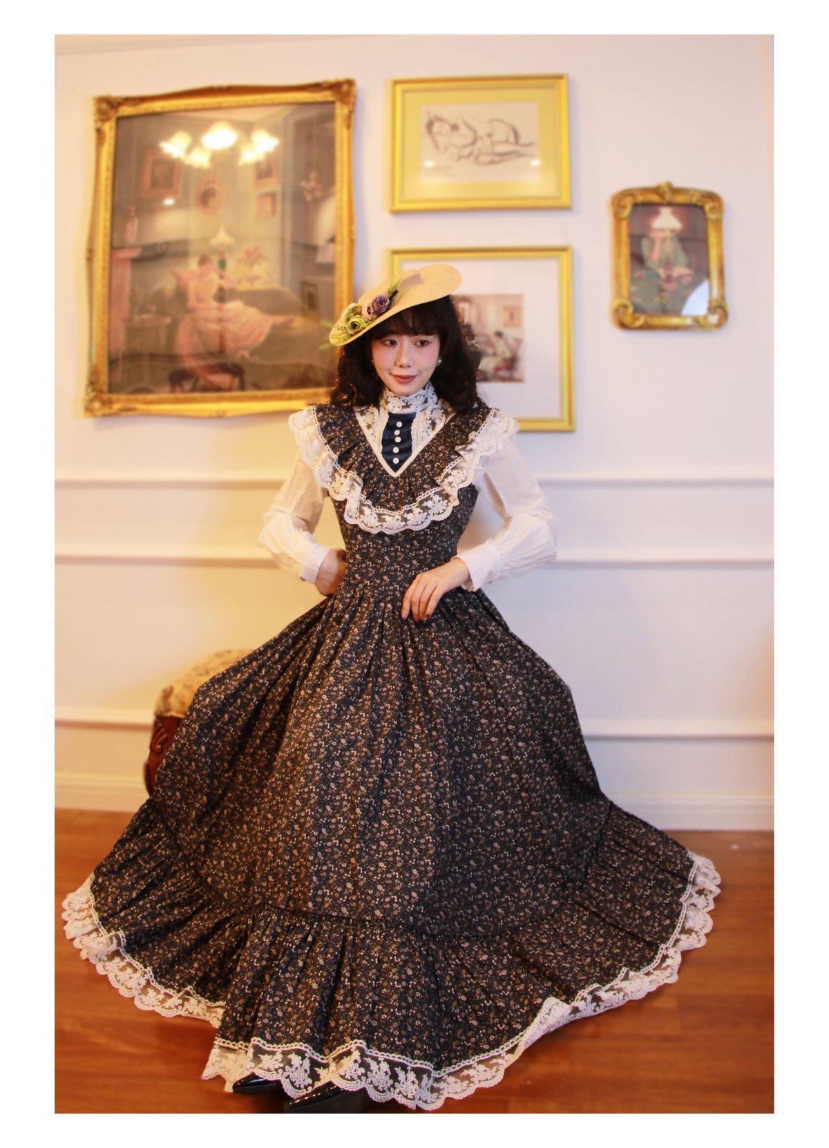 Wizard of Oz / 繁花集 小花柄レースロングワンピース [LO1509