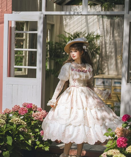 Miss Point / ミスポイントの花園 刺繍段々ワンピース [LO1473]