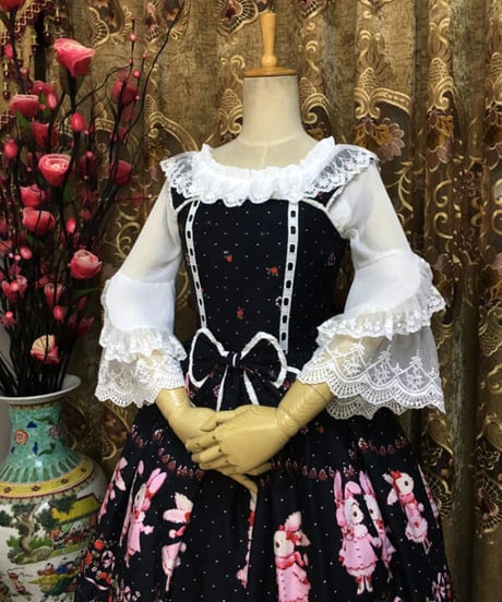 シフォン レース ラウンドネック 姫袖 ロリィタインナーブラウス [LO557]