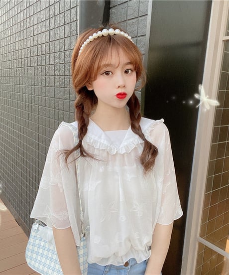 ホワイト セーラーカラー ビッグフレアスリーブ ブラウス ワンサイズ [BL253]