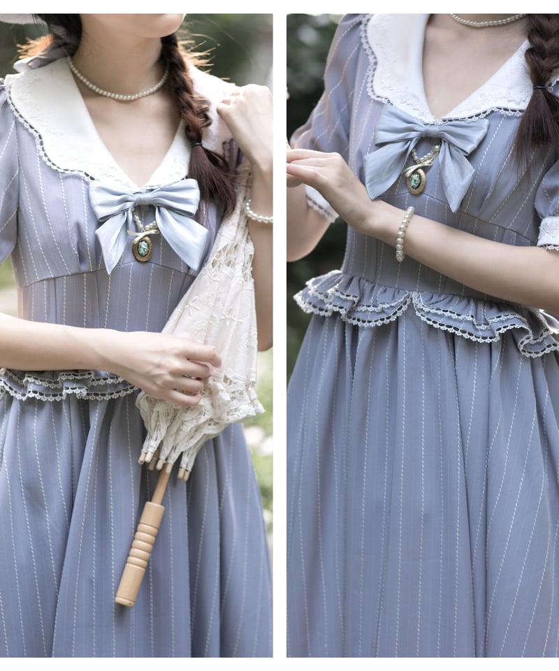 rosymonster オペラワンピース（ストライプ） March Opera tiered OP【ベージュギンガムのみ/2サイズ展開