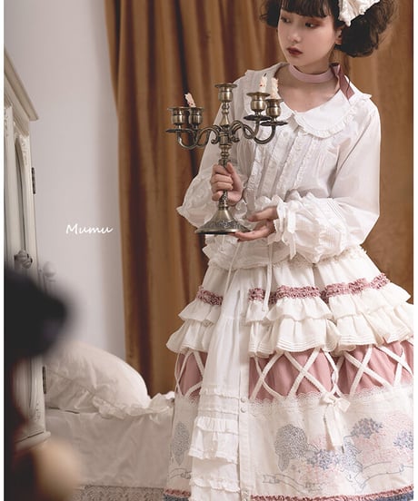 mumu あじさい クラシックロリィタ コットン スカート、ブラウス、ペチコート　フルセット [LO520]