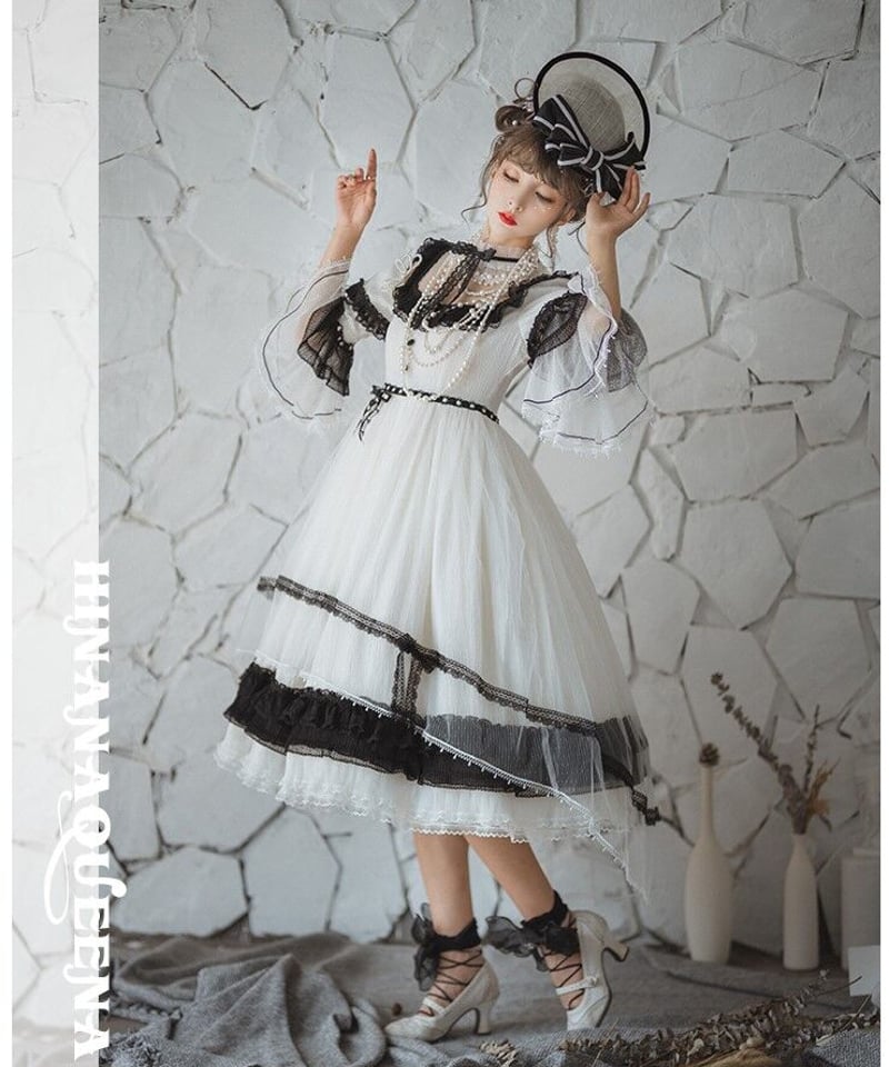 HinanaQueena ワルツ ホワイト ロリィタドレス ワンピース+帽子 XL