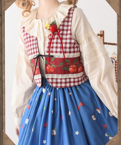 Miss Point りんご園 バイエルン風ロリィタドレス リバーシブルスカート、フリルブラウス、リバーシブルベスト [LO942]