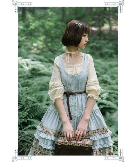 Jewelry in Sunrise -Jenny and Mentha Tea- グレーグリーン クラシック ロリータ ジャンパースカート ドレス ワンピース XL[LO50]
