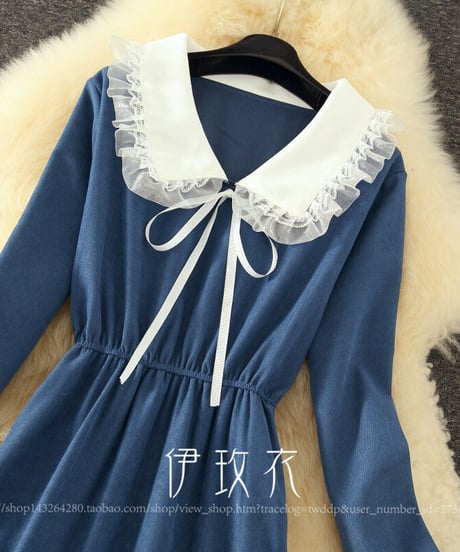 白別布 レースドールカラー コーデュロイ ロングワンピース  2XL [OP312]