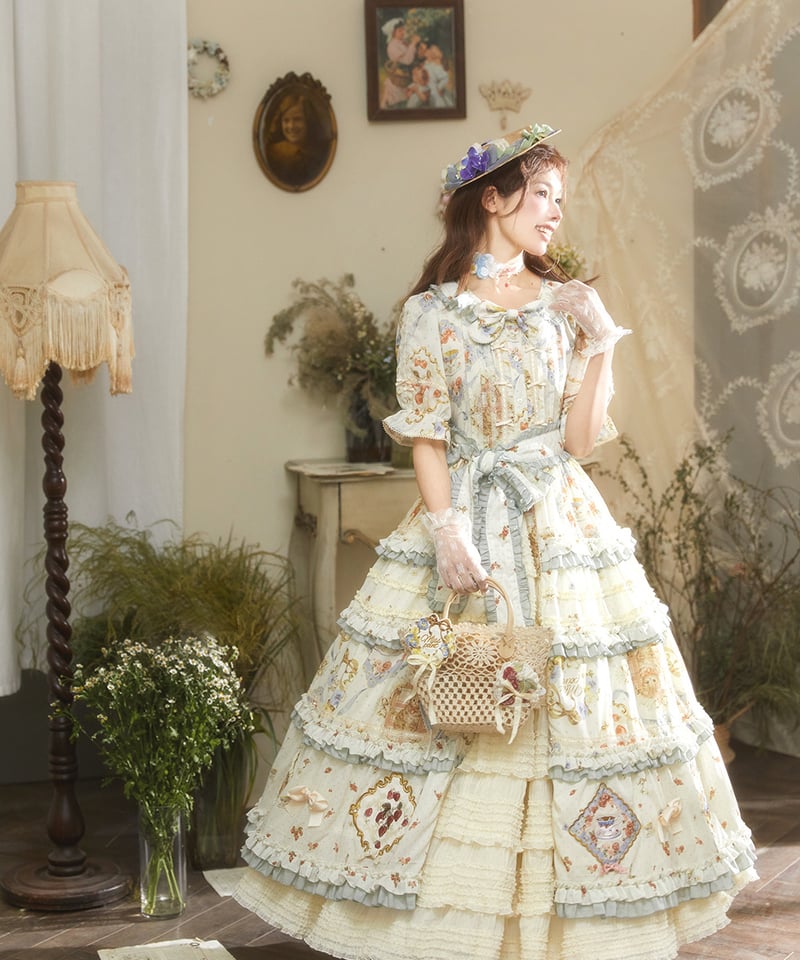 misspoint  薔薇園の姫　ロリータ　レース　ワンピース　お茶会 Miss Point 猫とバラのお茶会 ロリィタドレス DX版 前あき
