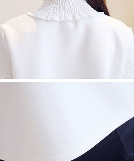 保温厚手 長袖 ふんわりシャーリング レースブラウス XXL [BL210]