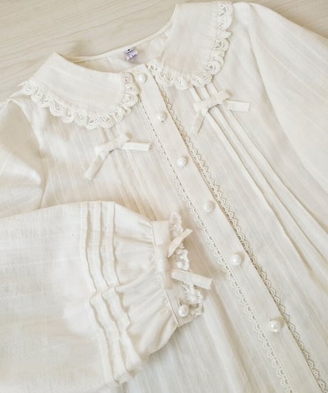 綿 レースドールカラー 生成り ロリィタブラウス 2XL [LO224]