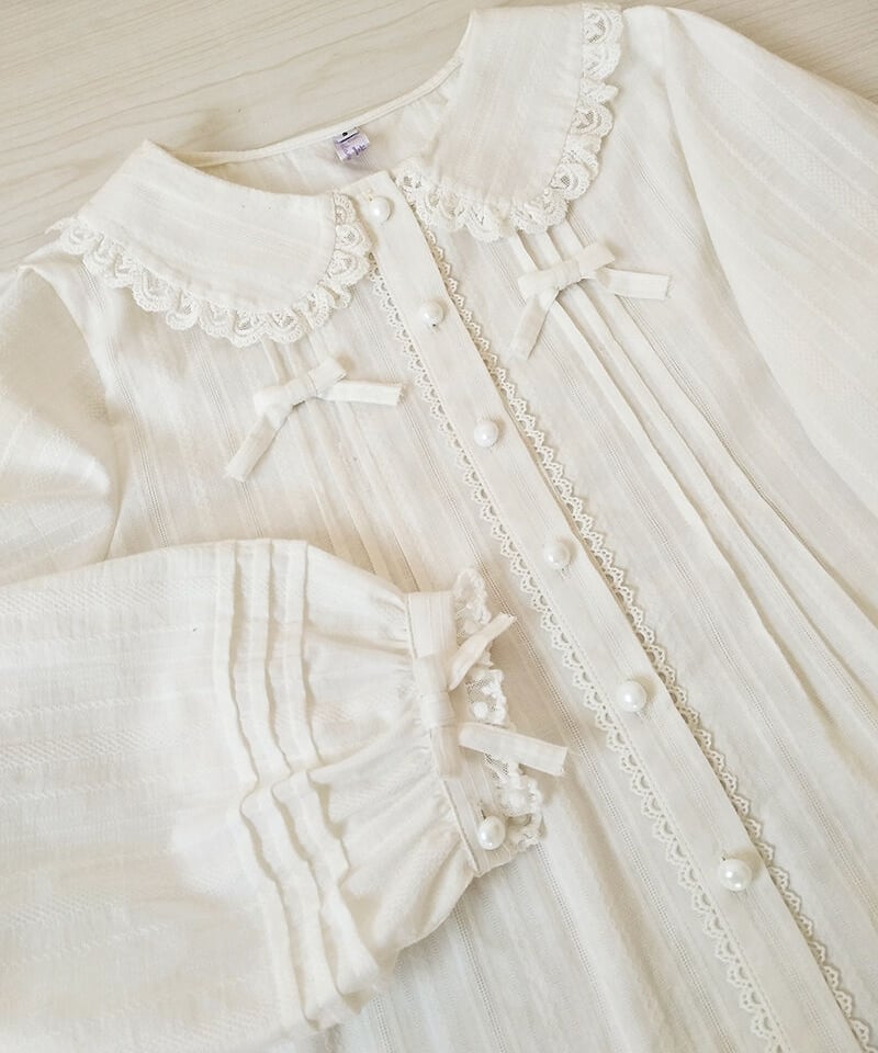 綿 レースドールカラー 生成り ロリィタブラウス 2XL [LO224] | Roses
