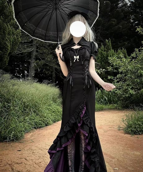 VantablackStudio / 紫＆紅 ゴシック フィッシュテイルスカート、蝙蝠ボレロ＆キャミソール [LO1223]