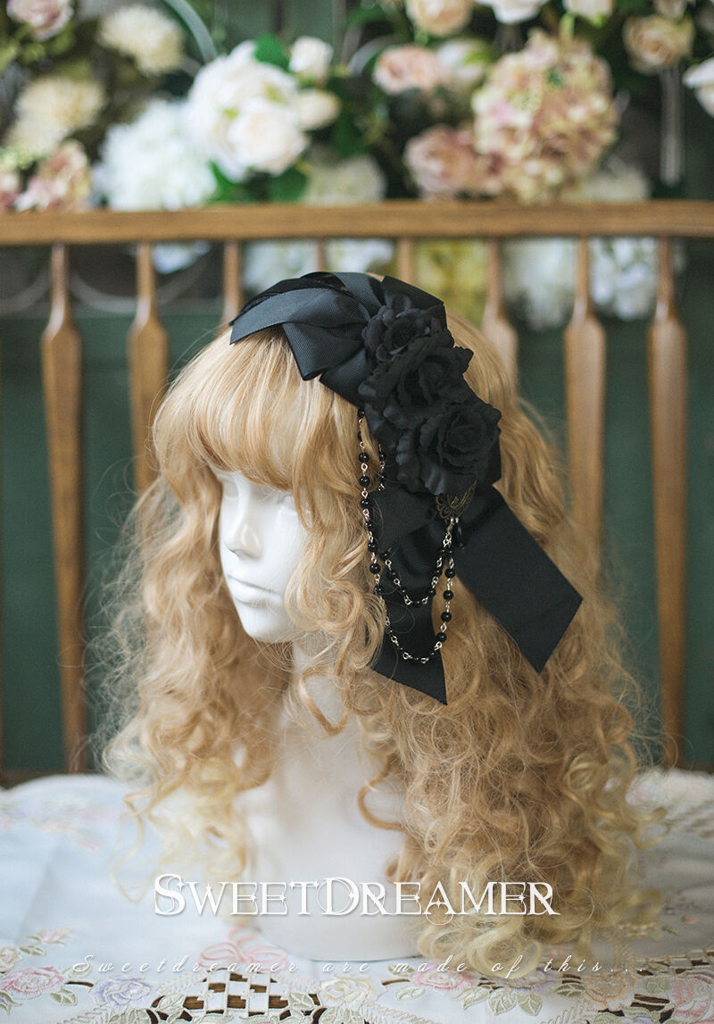 カチューシャタイプ ロリィタ ヘッドドレス ブラックローズ [LO100-8