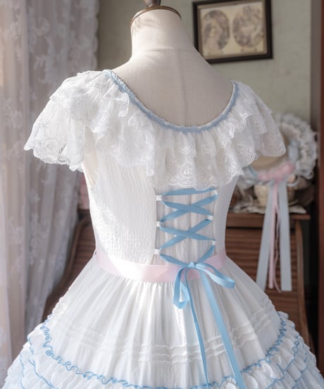 polyhymnia ターシャの庭 クラシック ロリィタ ブルーｘピンクグラデーション フライングスリーブJSK②  [LO634]