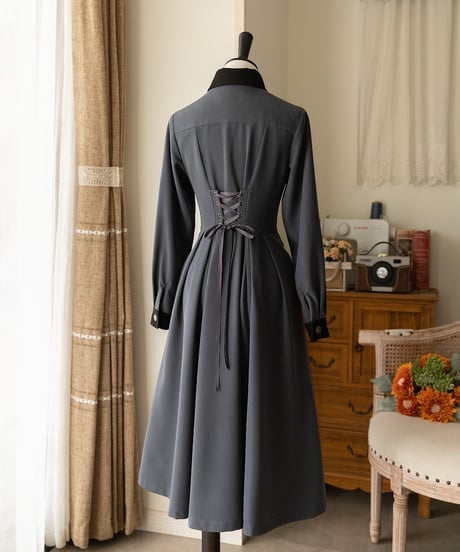 Forest Wardrobe 杉の森 ケープ付きコートワンピース [LO935]