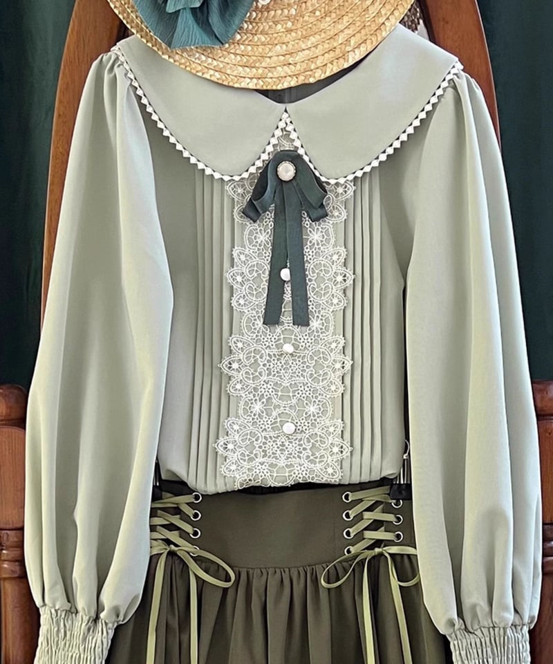 EESSILY 令嬢の秋の旅行 サイド編み上げスカート＋長袖ブラウス