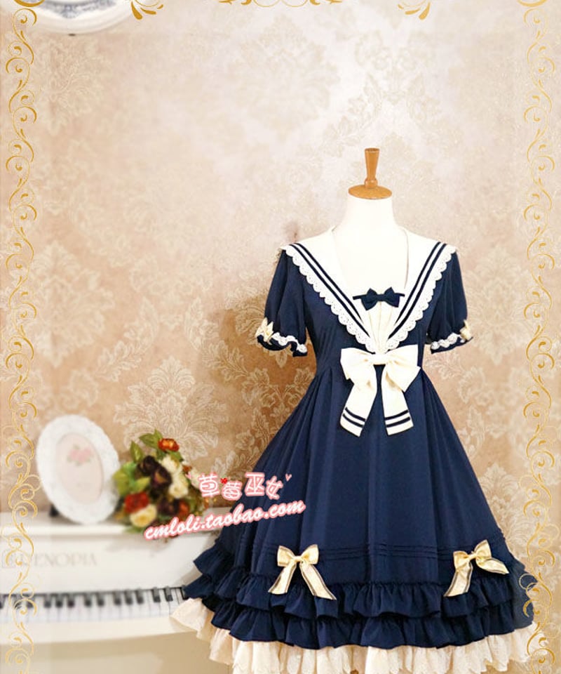 草莓巫女 セーラー ロリィタドレス 半袖/長袖 ワンピース [LO115