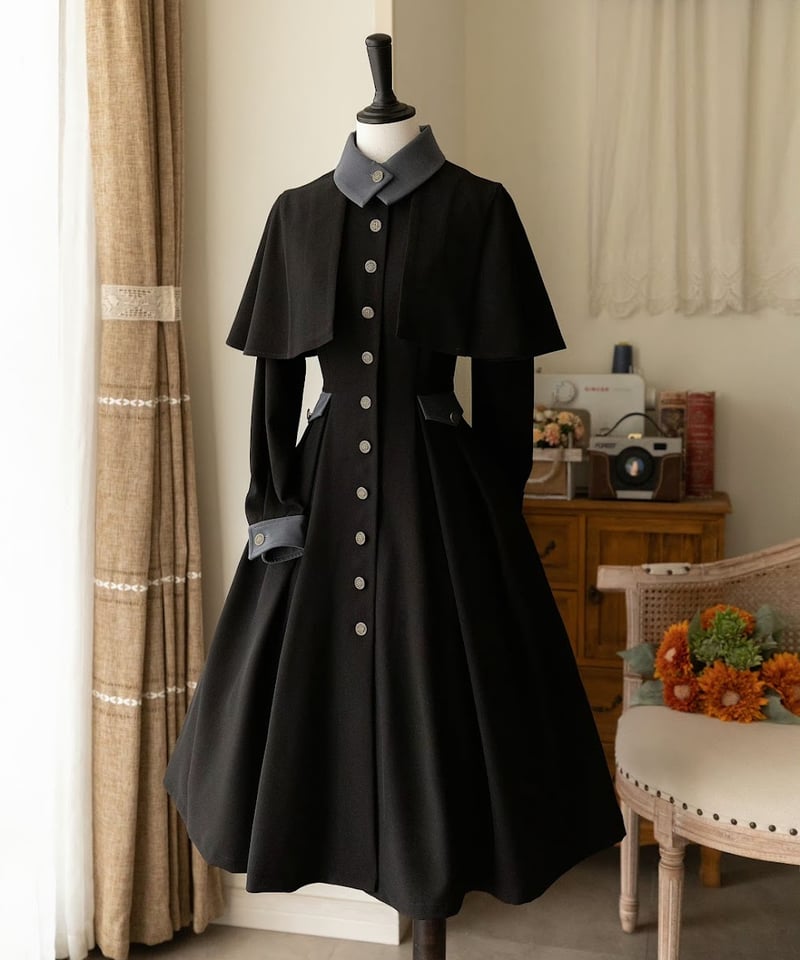 Forest Wardrobe 杉の森 ケープ付きコートワンピース [LO935] | Ros