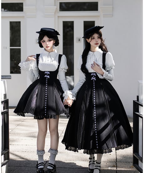 with PUJI Letter and Poetry /  モノクロ楽章 ロリィタドレス セット  [LO1547]