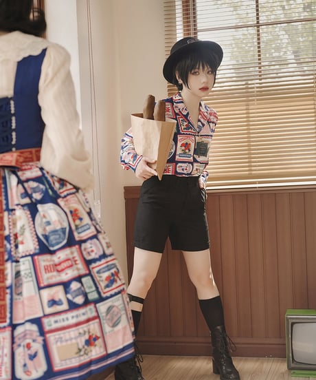 Miss Point / Roseberry アメリカンカジュアル レトロ プリントオーバーサイズシャツ[LO601]