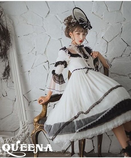 HinanaQueena ワルツ ホワイト ロリィタドレス ワンピース+帽子 XL [LO230]