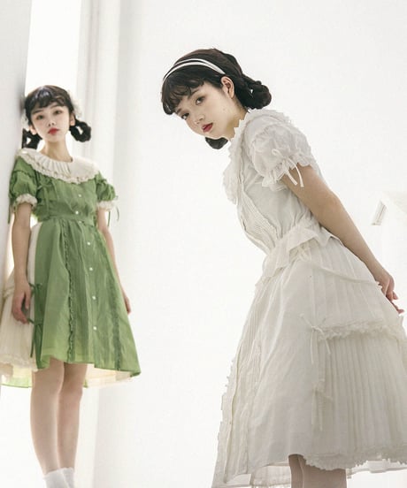 WhitalAlley / Whisper of Pleats コットン ツイストサスペンダースカート＋ブラウス [LO548]