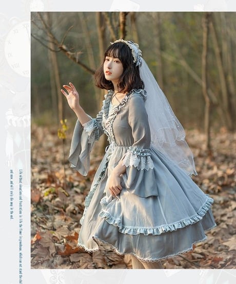 グレー 姫袖 アリス ロリィタドレス ワンピース 遊園OP L [LO103]