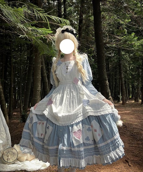 Beleganty Lolita / トランプ パッチ刺繍 アリス コットン ビッグスイング ドレス セット [LO617]