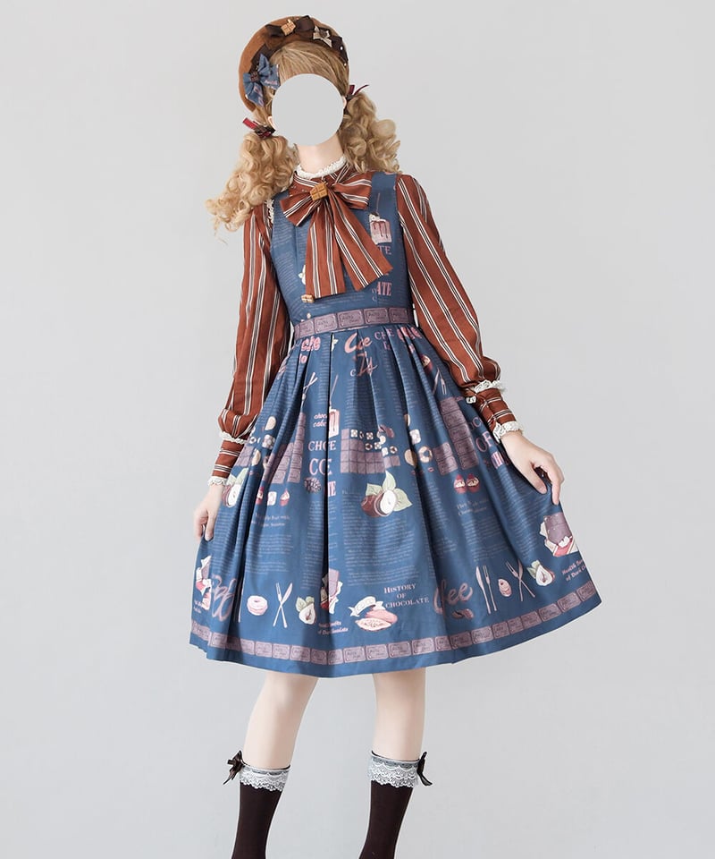 Miss Point ロリータ jsk チェック お茶会柄 ブルー f23a78c939a54a96a85bbb9332b615