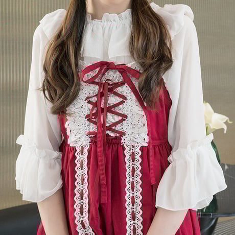 フリル丸襟 フレアスリーブ ふんわりゆったり ロリータブラウス フリー [LO39]
