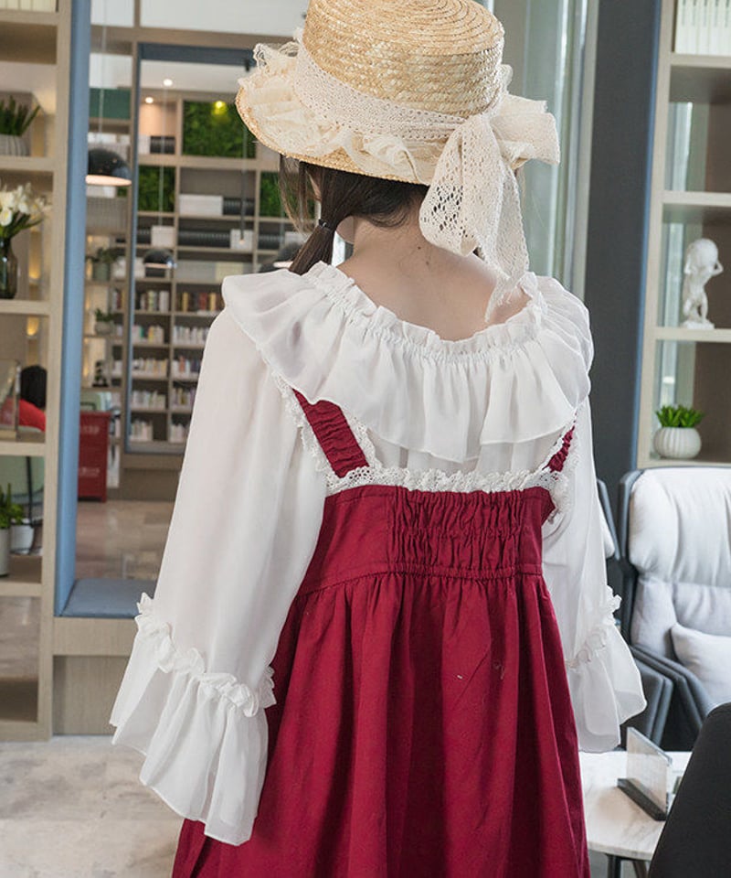 フリル丸襟 フレアスリーブ ふんわりゆったり ロリータブラウス フリー