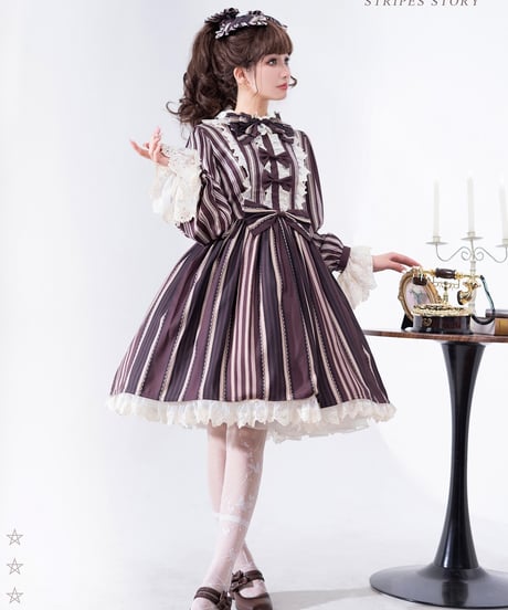 Bramble Rose / Stripes Story ロリィタ ワンピース full set [LO929]