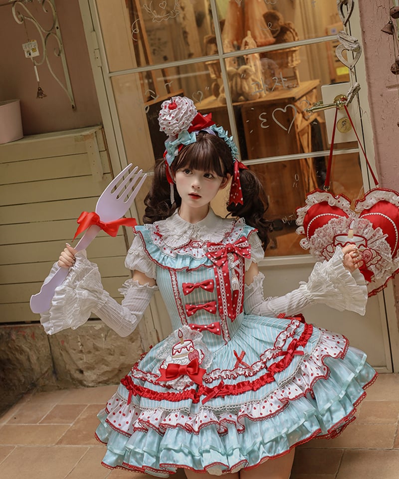 Twin Bears / ひとくちケーキ姫 緑赤ロリィタドレス ワンピース③