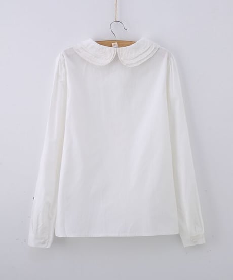 三重レースのドールカラーのかわいい比翼仕立のコットンブラウス XXL [BL198]