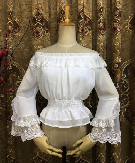 シフォン レース ラウンドネック 姫袖 ロリィタインナーブラウス [LO557]