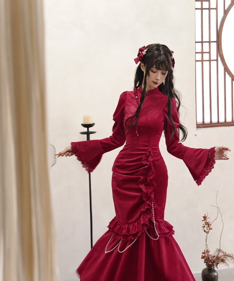 【ハニヘ〜】 ドレス ウエストタックフィッシュテールドレス(ラベンダー)WH1-398LVD-M